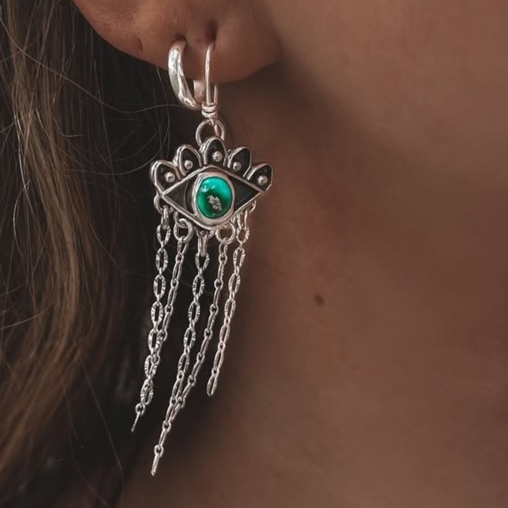 Evil Eye Sonoran Gold Turquoise Earrings - Picture 2 of 4